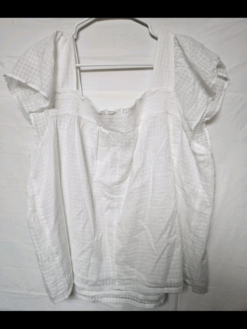 Lucky Brand XXL White Smocked Square-Neck Blouse